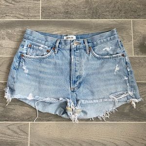 Agolde Parker Swapmeet Distressed Cutoff Denim 90s Mom High Rise Shorts